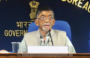 MoS Textiles (I/C), Parliamentary Affairs, Water Resources, River Development and Ganga Rejuvenation Santosh Kumar Gangwar during a press conference in New Delhi, on Sept. 29, 2014. Also seen Textiles Secretary S.K. Panda and Director General (M&C), Press