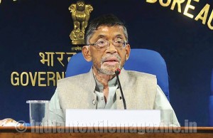 MoS Textiles (I/C), Parliamentary Affairs, Water Resources, River Development and Ganga Rejuvenation Santosh Kumar Gangwar during a press conference in New Delhi, on Sept. 29, 2014. Also seen Textiles Secretary S.K. Panda and Director General (M&C), Press Information Bureau, A.P. Frank Noronha. (Photo: IANS/PIB)